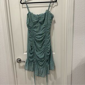 Ruched Floral Spaghetti Strap Sun Dress. Women’s Size L, Green